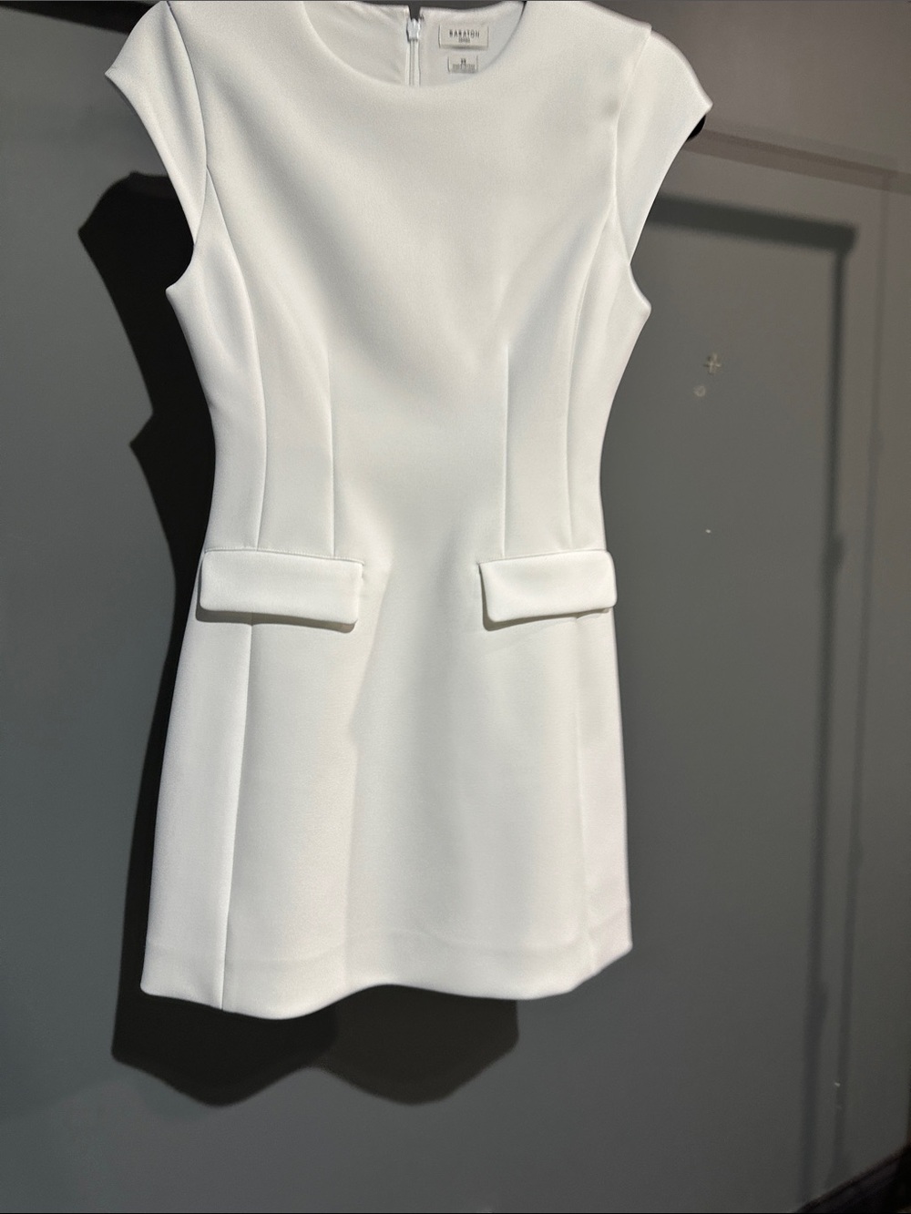 Babaton White Cap-Sleeve Sheath Dress